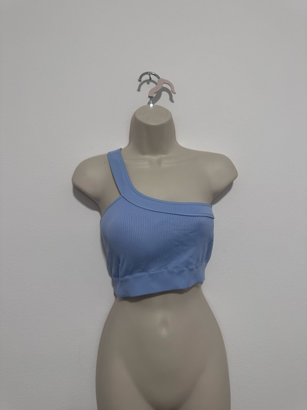 One-Shoulder Ribbed Crop Top - Light Blue
